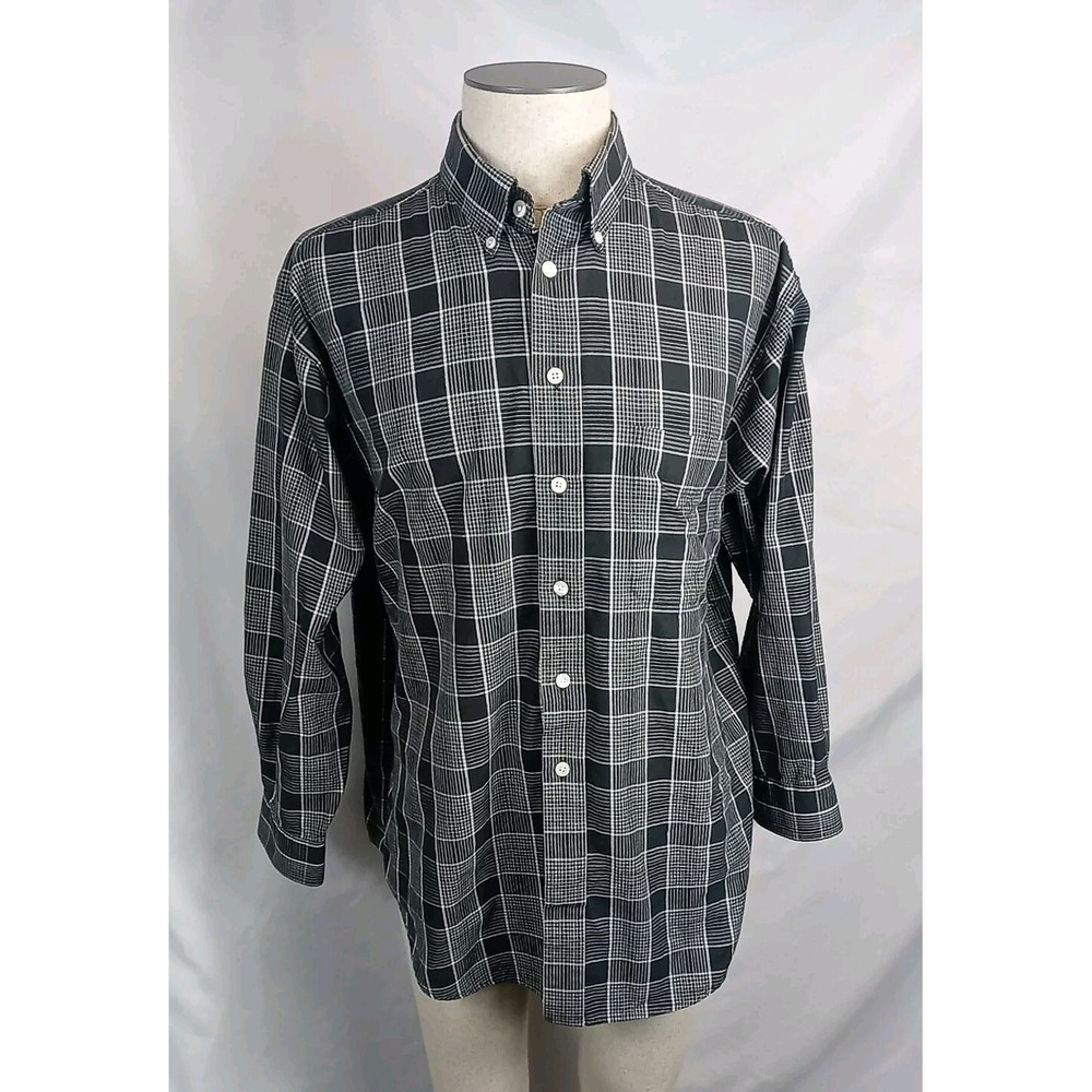 VTG Turnbury‎ Plaid Shirt Button Down Men's Size XL 34 Black Plaid Long Sleeve